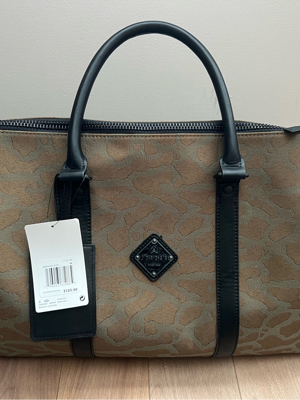 Jordan Brown Canvas Duffel with Black Leather Trim